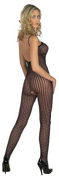 CATSUIT BIG FISHNET OPEN CROTCH BLACK